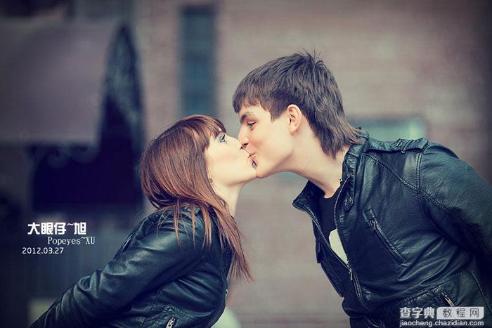 Photoshop将外景亲吻情侣图片打造出经典暗调蓝黄色2