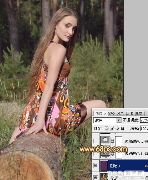 Photoshop将树林美女图片调成淡淡的橙色调3