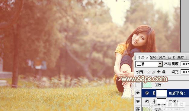 Photoshop为坐在草地的美女增加上柔和甜美的淡调红褐色21