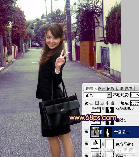 Photosho将街道人物图片打造出甜美紫褐色22