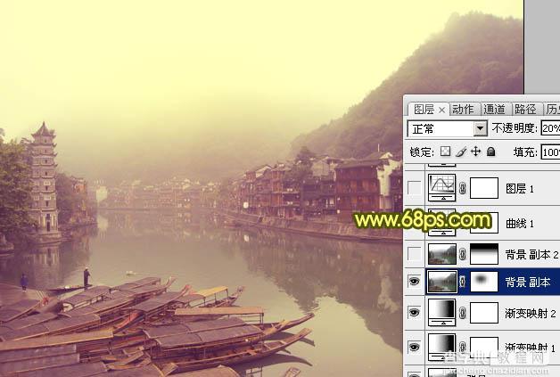 Photoshop为江畔小镇添加绚丽的朝霞色7