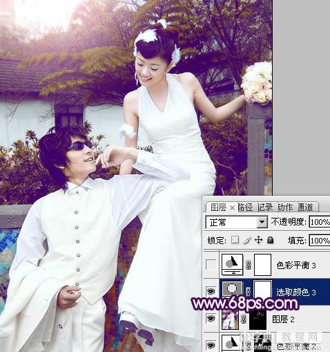 Photoshop将外景婚片调制出甜美的紫褐色效果20