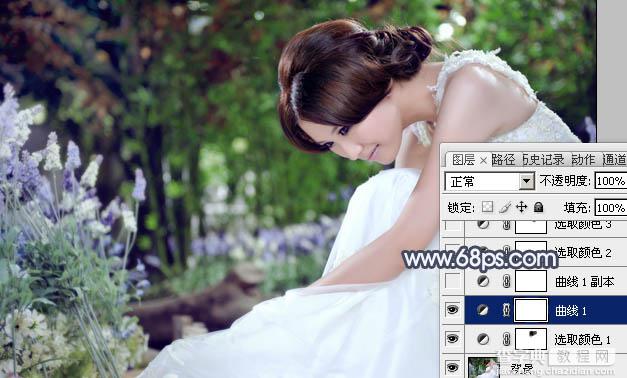 Photoshop为甜美的美女婚片打造出暗调蓝褐色效果11