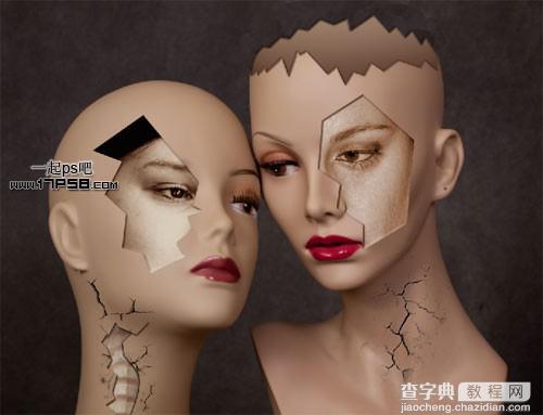 photoshop将美女模特头像制作成破裂的雕像效果教程1