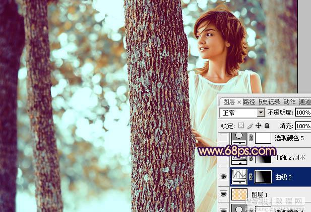 Photoshop为树林人物图片调制出灿烂的青黄阳光色效果17