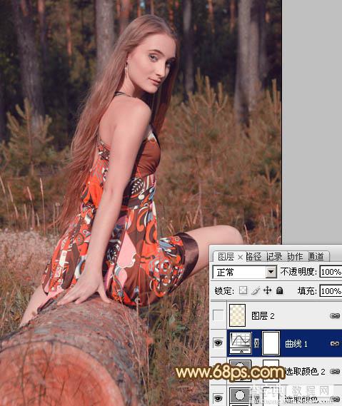 Photoshop将树林美女图片调成淡淡的橙色调9