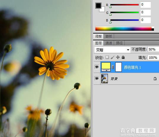 photoshop利用纯色图层快速打造中性蓝黄色花朵图片6