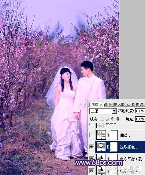 Photoshop将桃林婚片调成艳丽的紫红色23