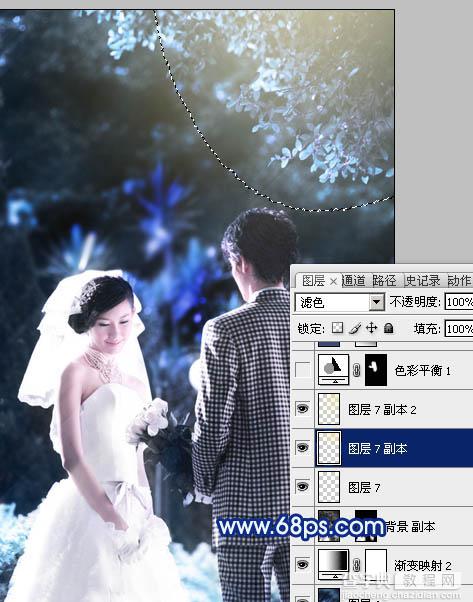 Photoshop将树林婚片调成梦幻的纯蓝色27