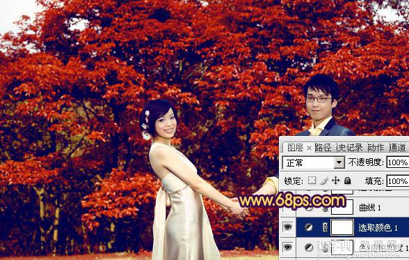 Photosho将树林情侣图片调成灿烂的橙红10
