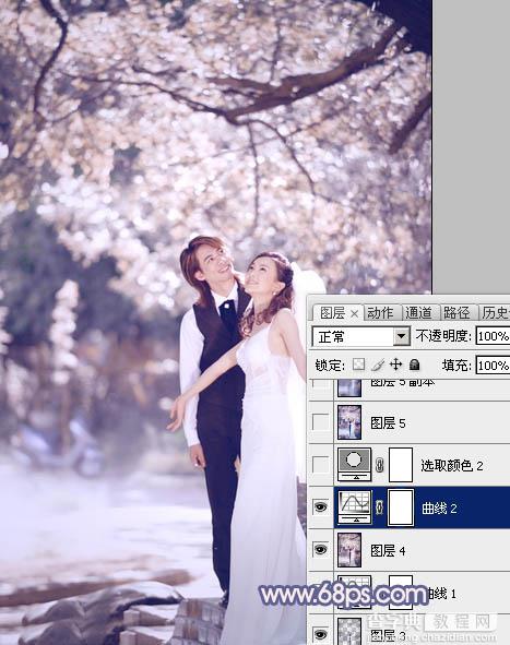 Photoshop将偏暗的外景婚片调成梦幻的淡蓝色18