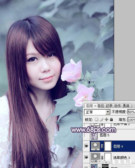 Photoshop将写真人物图片调制出甜美的青紫色效果22