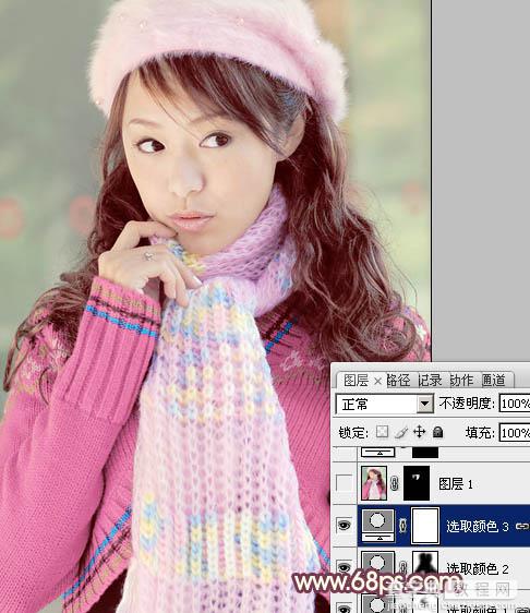 Photoshop将冬季美女图片加上淡紫蜜糖色效果13