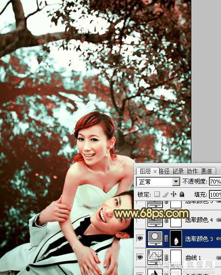 Photoshop将树林婚片打造出经典暗调青黄色效果18