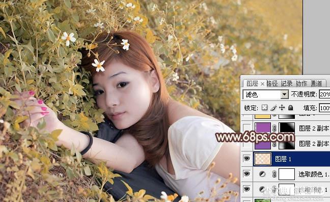 Photoshop将草地人物图片调制出柔和的暖褐色效果8