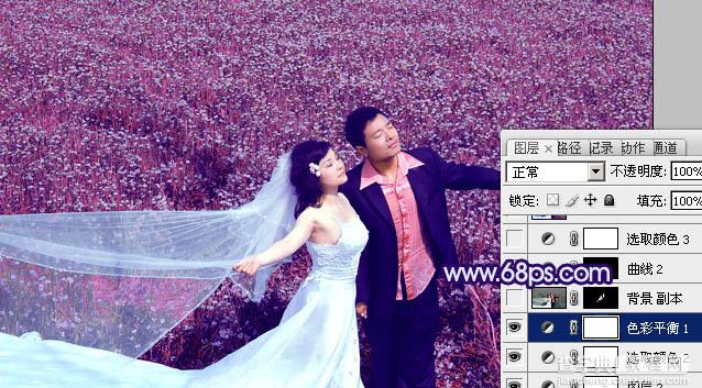 Photoshop将草地婚片调制出柔美的蓝紫色24