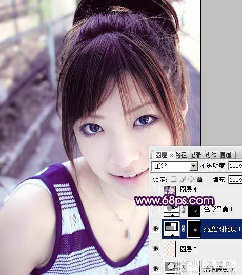 Photoshop为美女图片调制出粉嫩的淡紫色效果18