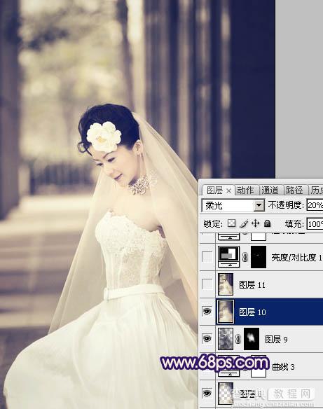 Photoshop制作古典暗蓝色外景美女婚片19