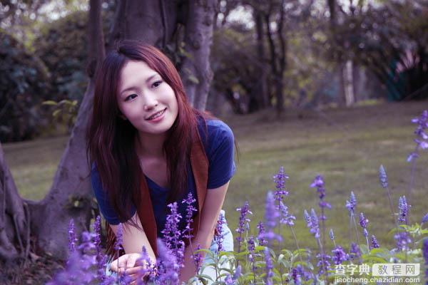 Photoshop将树林美女图片调成温馨的黄紫色8