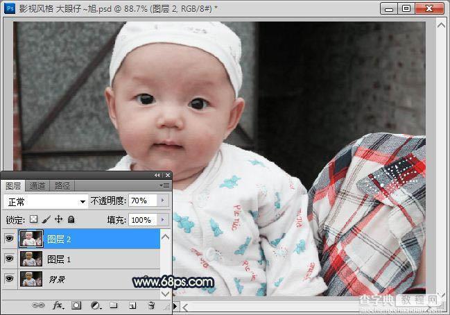 Photoshop将可爱宝宝照片调成漂亮的淡青色效果4