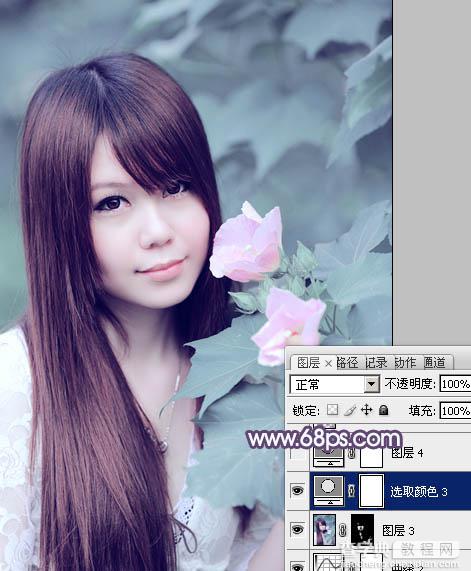 Photoshop将写真人物图片调制出甜美的青紫色效果21