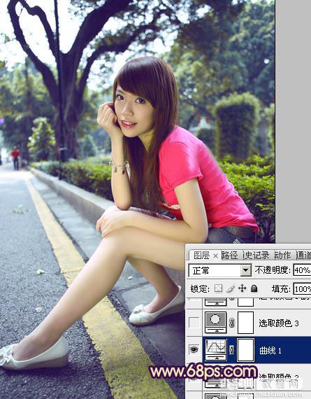 Photoshop将公路人物图片调成灿烂的暖色调14