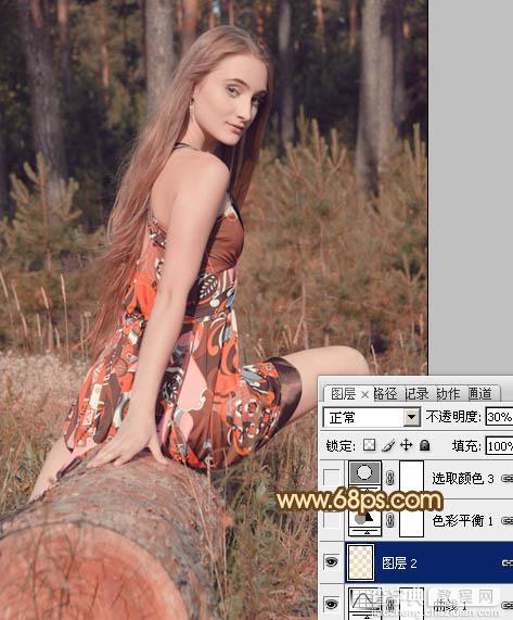 Photoshop将树林美女图片调成淡淡的橙色调10
