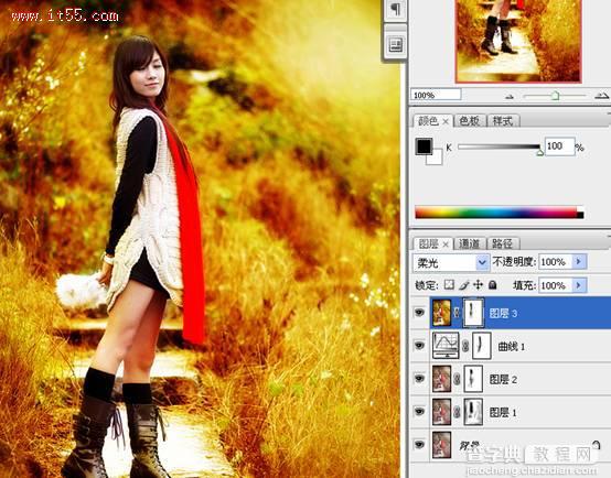 Photoshop 外景美女图片金色梦幻色调实现方法13