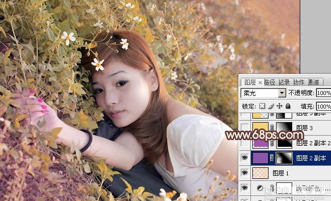 Photoshop将草地人物图片调制出柔和的暖褐色效果9