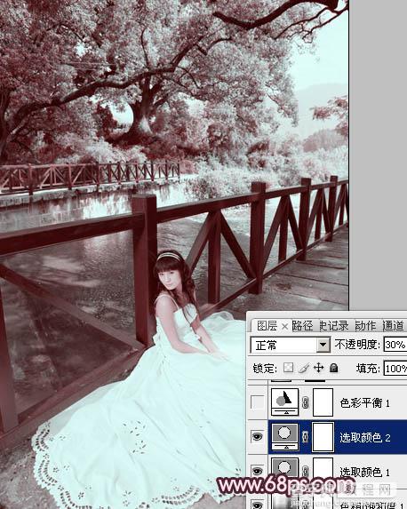 Photoshop将河边美女婚片调成梦幻的紫红色方法12