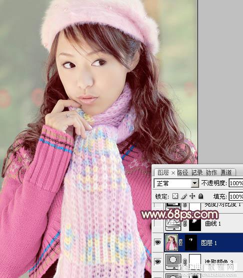 Photoshop将冬季美女图片加上淡紫蜜糖色效果14