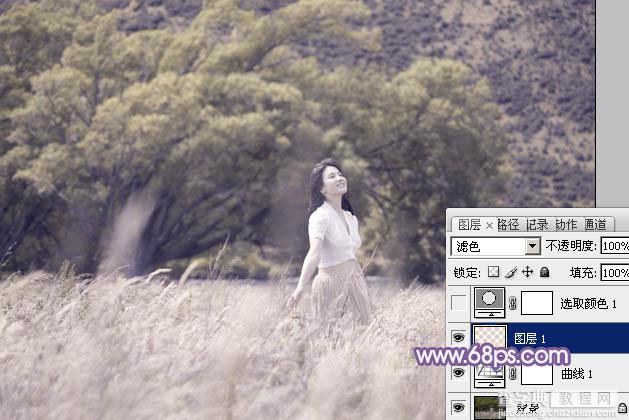 Photoshop为旷野美女图片调制出淡蓝韩系色彩7