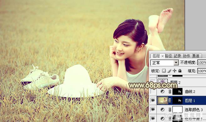 Photoshop为草地美女图片调制出柔和的粉黄色效果27