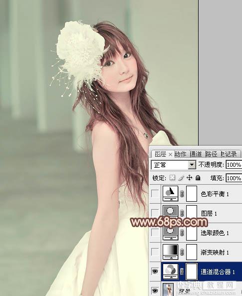 Photoshop将美女婚片调成柔美的淡褐色4