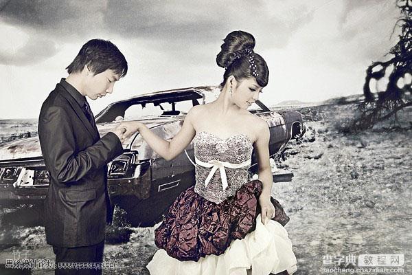 Photoshop将外景婚片调制出清晰有韵味的古典中性色2
