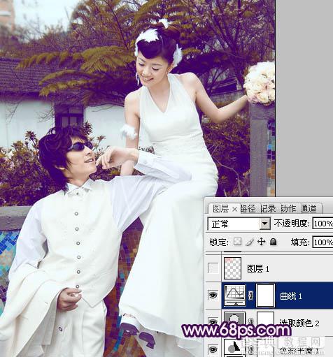 Photoshop将外景婚片调制出甜美的紫褐色效果14