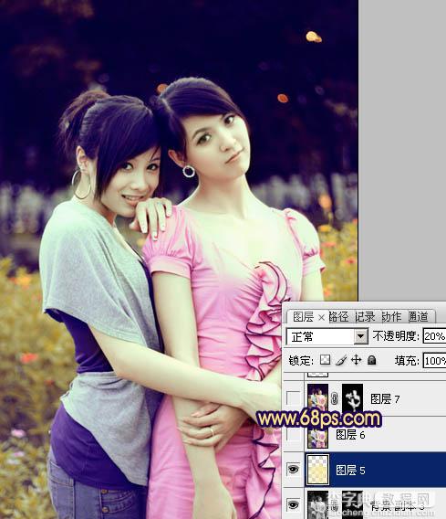 Photoshop将外景美女图片调成柔和的暗调黄紫色26