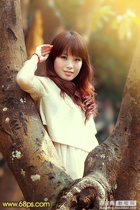 Photoshop将树林写真人物图片调制出柔美的红褐色效果2