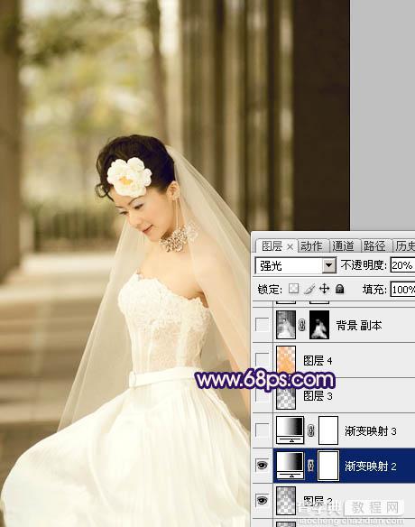 Photoshop制作古典暗蓝色外景美女婚片8