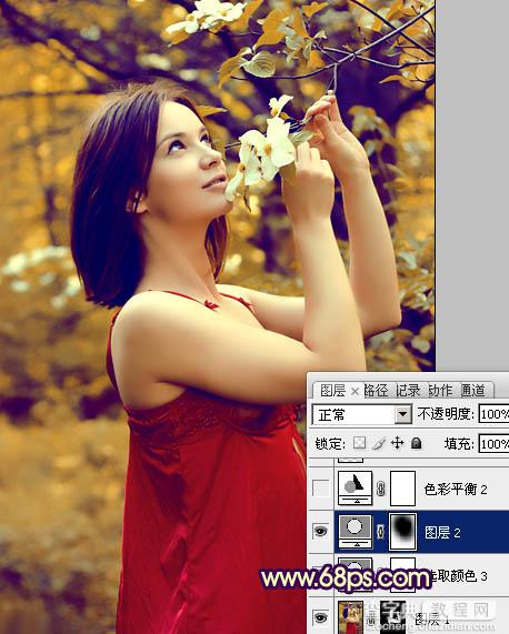 Photosho将外景美女图片打造出漂亮的秋季特色的橙黄色效果29