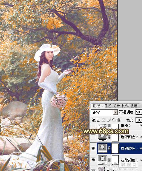 Photoshop为树林美女婚片增加漂亮的橙红色7