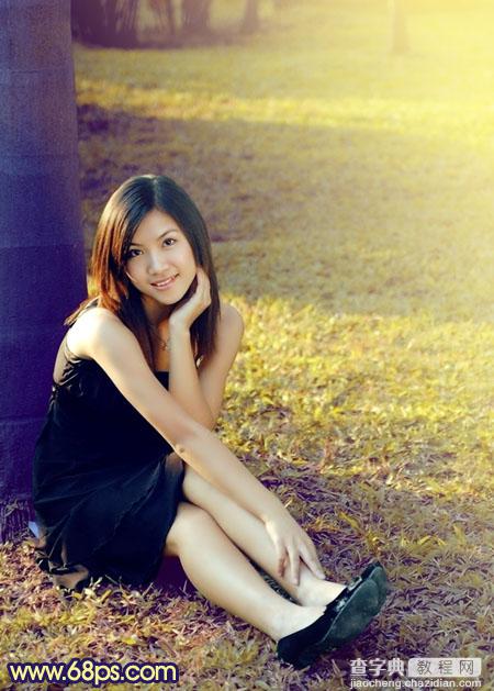 Photoshop将草地美女图片调成柔美的淡黄色2