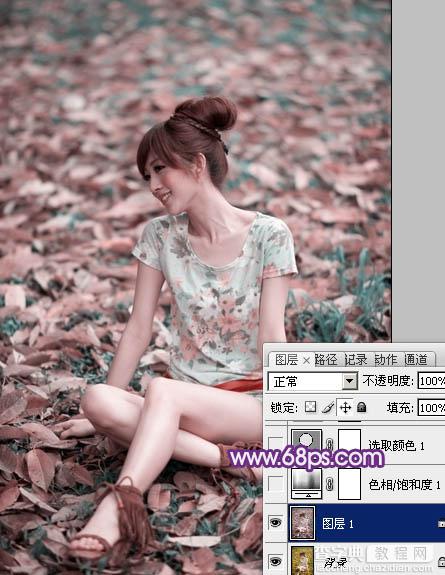 Photoshop将草地上的美女图片调制出漂亮的淡调蓝紫色3