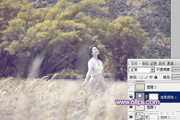 Photoshop为旷野美女图片调制出淡蓝韩系色彩13