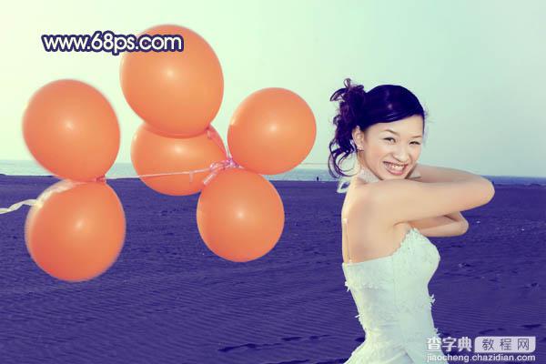 Photoshop将海景婚片调制出柔美的蓝橙色的背景24