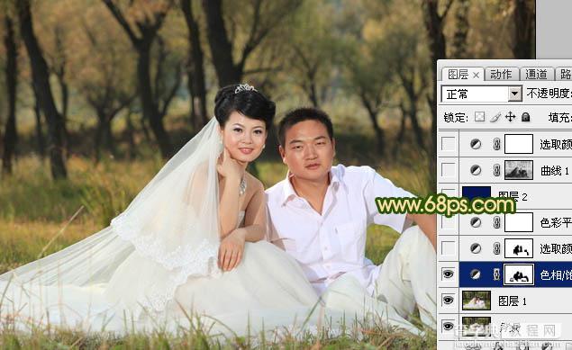 Photoshop将森林婚片调成温馨的暖色调5