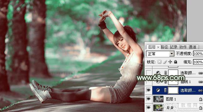 Photoshop为外景人物图片打造出甜美的暗绿色8