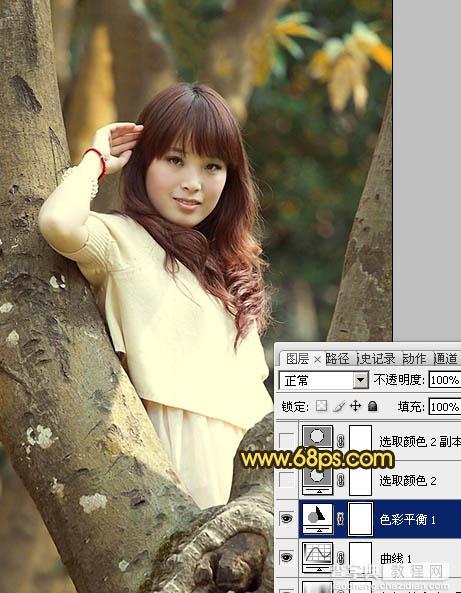 Photoshop将树林写真人物图片调制出柔美的红褐色效果11