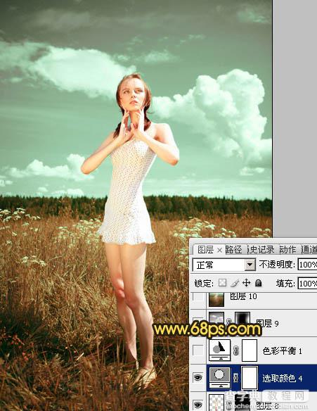 Photoshop将旷野人物图片调制出柔美的暗调青绿色22