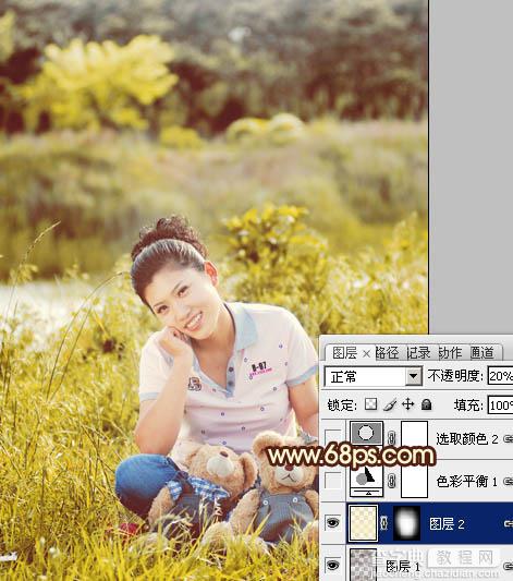 Photoshop将草地人物图片调制出柔美的黄褐色效果10